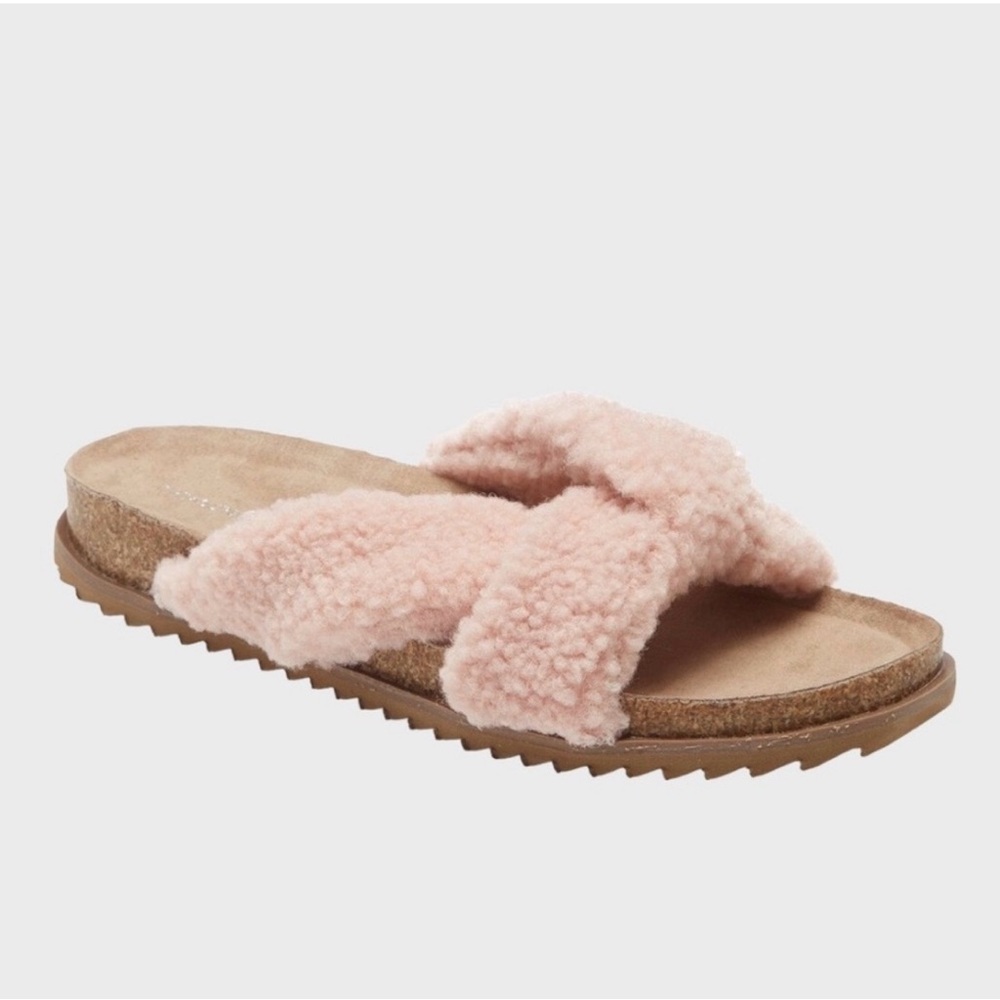 Treasure & Bond Davina Faux Shearling Slides Size 7 Pink Blush Teddy